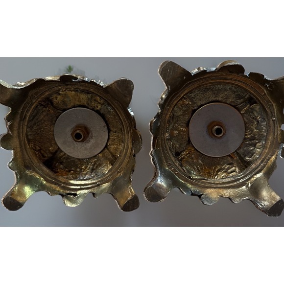 Pair Antique Hollywood Regency Style Ornate Gold cast Brass  Candlestick Holders main image 1